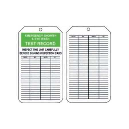 Accuform Safety Tags, EMERGENCY SHOWER AND EYE WASH TEST RECORD, 8.5inx 3.875in, RP-Plastic, 25PK MGT313PTP
